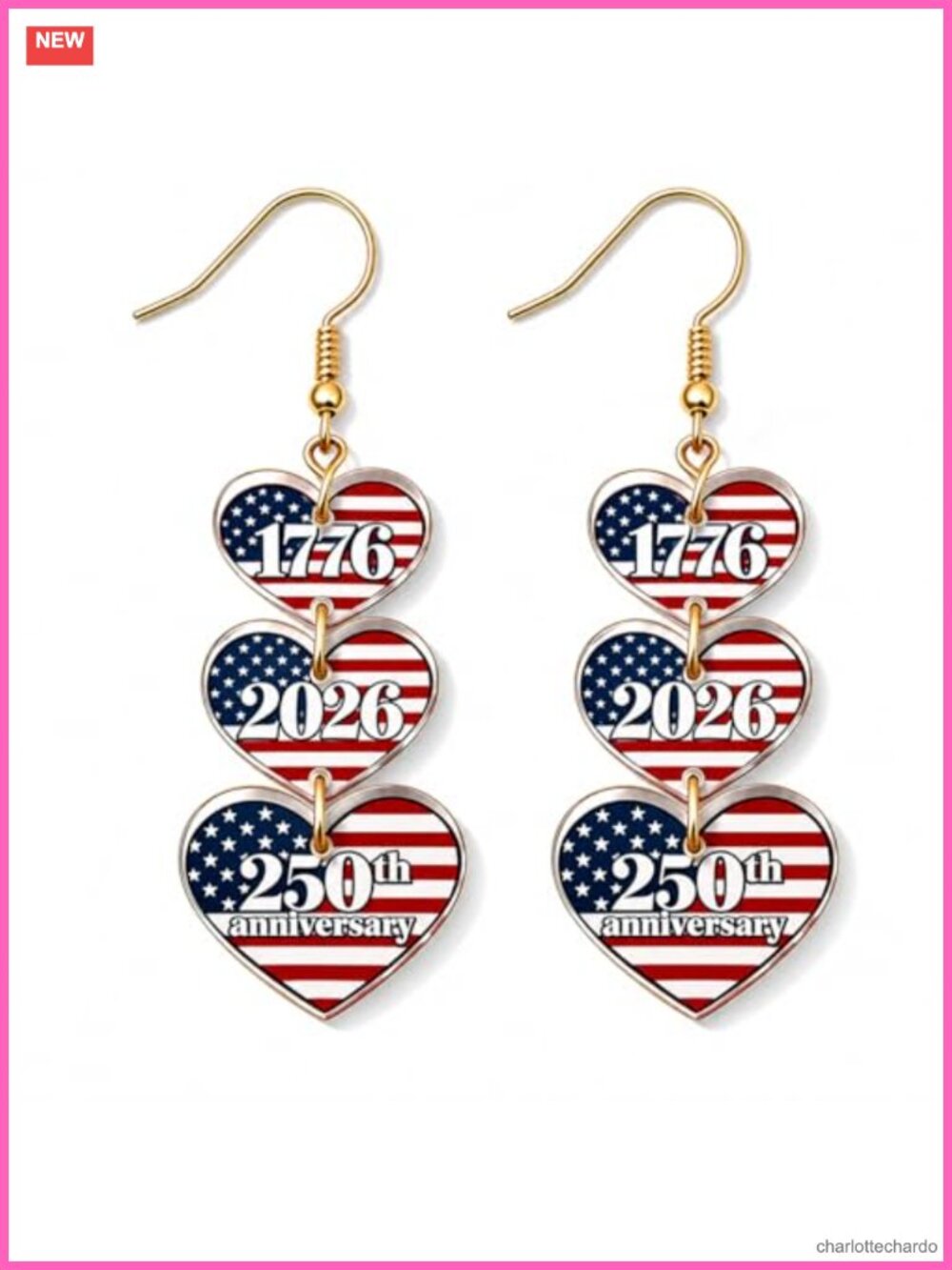 Patriotic Acrylic Drop Dangle Earrings 4th of July USA 250th Anniversary